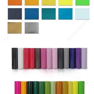May include: A variety of colors of vinyl sheets, arranged in rows. The vinyl sheets are available in a variety of colors, including red, blue, green, yellow, orange, purple, pink, and black.