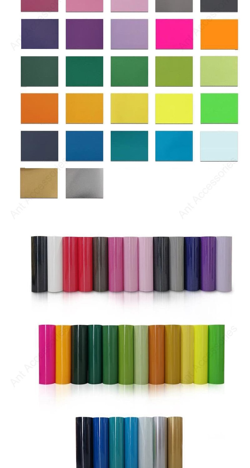 May include: A variety of colors of vinyl sheets, arranged in rows. The vinyl sheets are available in a variety of colors, including red, blue, green, yellow, orange, purple, pink, and black.