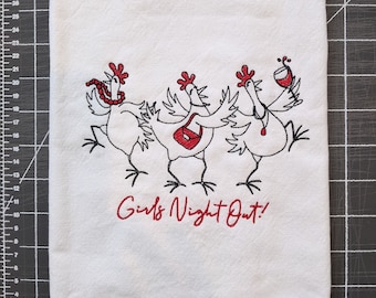 Embroidered Kitchen Tea Towel-Girls Night Out-many colors available