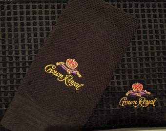 Embroidered Crown Royal Kitchen Towel & Drying Mat set-black with CR logo