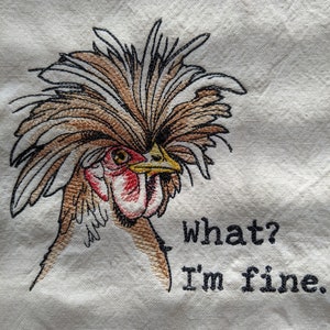 Embroidered Kitchen Tea Towel-Funny Chicken-I'm Fine-2 colors available