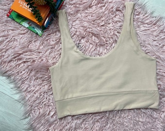 Organic Cotton Seamless Bralette, Reversible Underwear, Gym Yoga Top