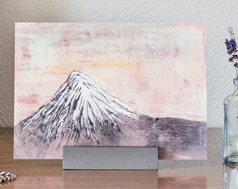 Mountain print, nature illustration, pink decor, a5 print wall decoration autumn, home decor for her christmas gift for nature lover