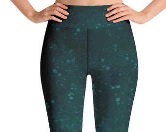 Green leggings yoga pants, splatter pattern, splash, sports gear leisure wear, meditation, home workout