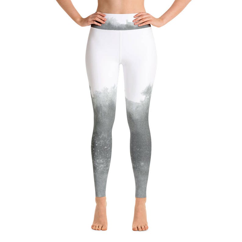illustrated leggings handmade legging forest yoga pants handmade stretchy yoga pants Yoga leggings with black and white forest print
