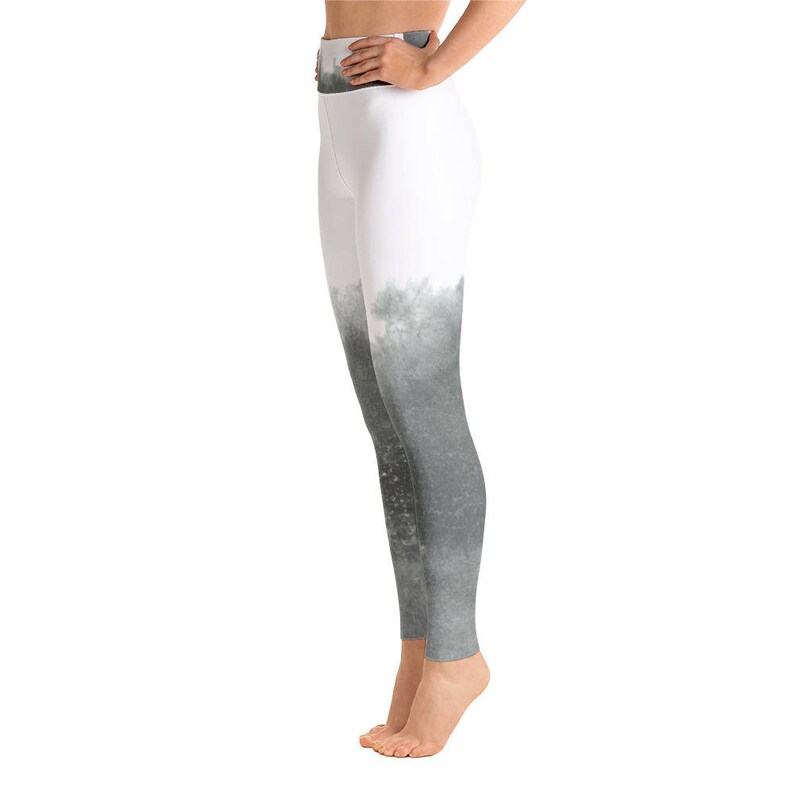 illustrated leggings handmade legging forest yoga pants handmade stretchy yoga pants Yoga leggings with black and white forest print