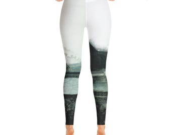 Yoga Leggings à imprimé port, leggings de yoga canada, leggings illustrés, leggings imprimés faits à la main, leggings de yoga de mer, pantalons de sport