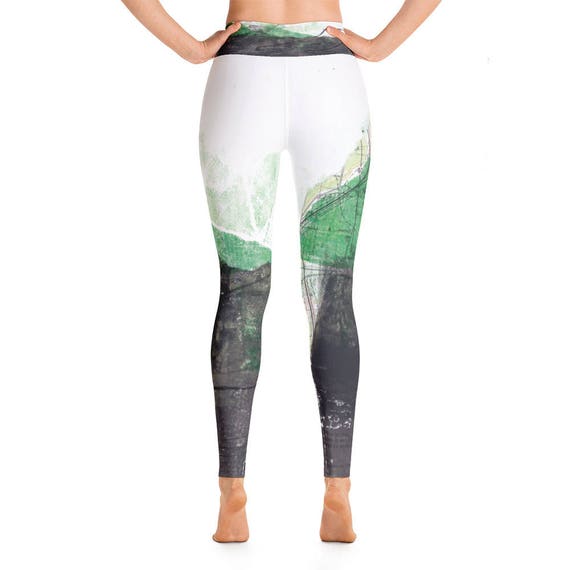 Yoga Leggings With Maps, World Map Leggings, Black and Green Yoga