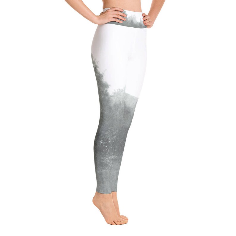 illustrated leggings handmade legging forest yoga pants handmade stretchy yoga pants Yoga leggings with black and white forest print