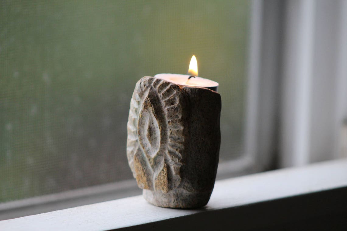 Carved Stone Tea light Candle Holder Etsy