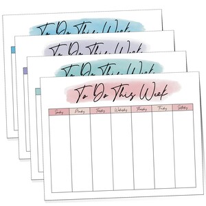 Watercolor Weekly To Do List Planner Digital Download