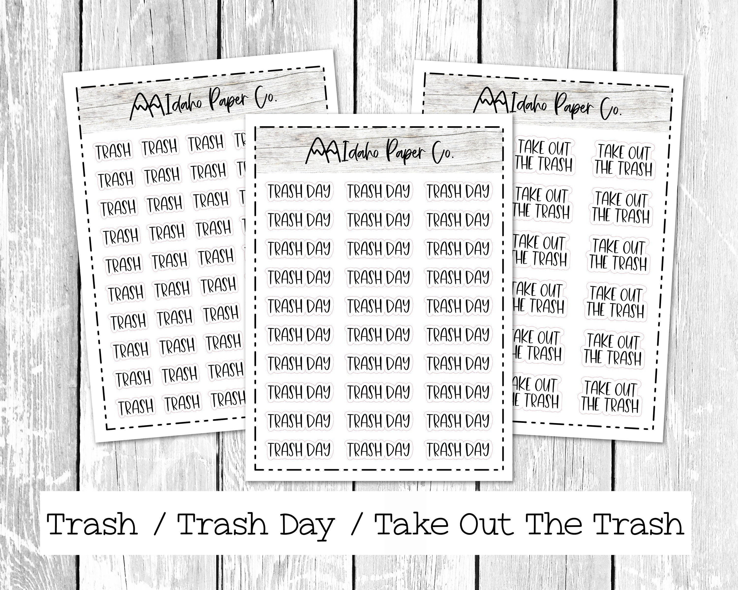Trash Day Planner Sticker Scripts Take Out The Trash Etsy