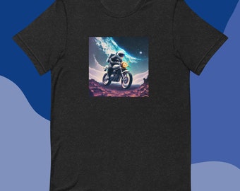 Cosmic Adventure Astronaut Biker T-Shirt Space Motorcycle Graphic Tee "Out of this world Collection"