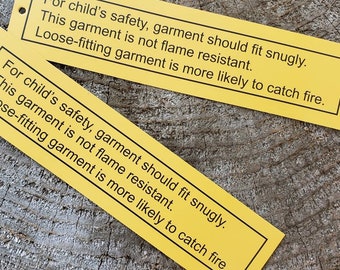 250 pcs. -Children's Flammability Hang Tag- Law Compliant Yellow Hang Tag for Infant/Toddler Garments - Clothing Labels