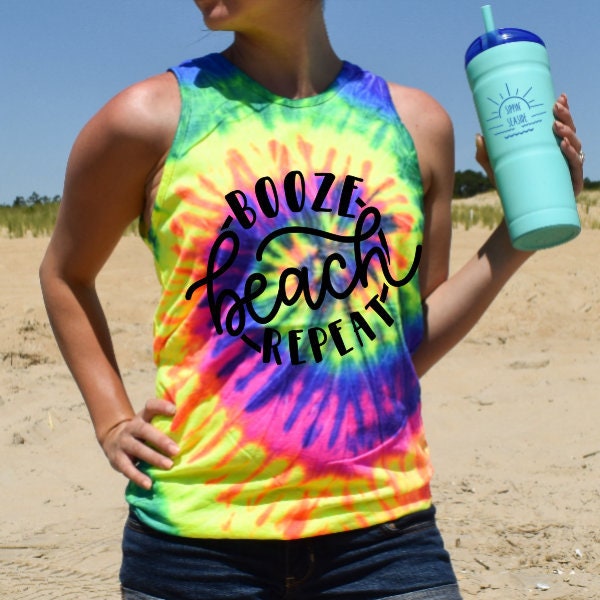 Tie Dye Bachelorette Party Tank Top, Booze Beach Repeat, Girls Beach Trip, Girls Weekend, Mexico Shirts, Cruise Shirts, Beach Bachelorette