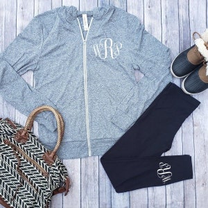 Bridal Party Monogram Getting Ready Zip Up Lightweight hoodie and Leggings Set Bridal Party Bride Outfit for Wedding Morning Bridesmaid Gift