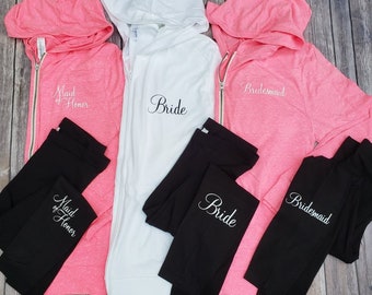 Bridal Party Monogram Getting Ready Tri-Blend Monogram Full Zip Lightweight hoodie and Custom Matching Monogram Yoga Pants