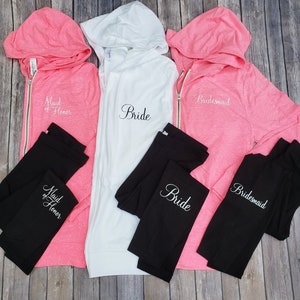 Bridal Party Monogram Getting Ready Tri-Blend Monogram Full Zip Lightweight hoodie and Custom Matching Monogram Yoga Pants