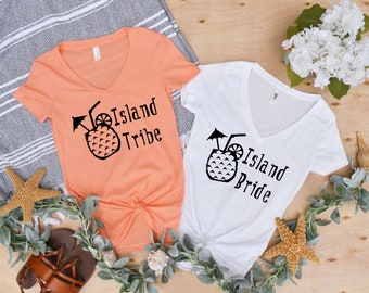 Island Bachelorette Party Shirts | Island Bride | Island Tribe | Pineapple Shirts | Friends Cruise V-Neck Tees | Tropical | Cruise | Luau