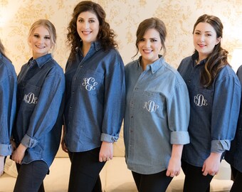 Denim bridal Party Monogram Button Up Shirts | getting ready Outfit | Personalized Outfit | Wedding Morning Clothing | Button up Shirts