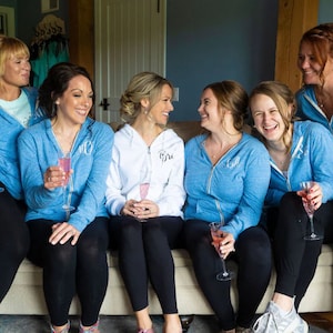 Custom Getting Ready Triblend Monogram Zip up Lightweight hoodie and Yoga Pant Gift Set for Bridal Party Wedding Morning Zip-up outfit Bride