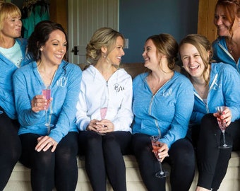 Custom Getting Ready Triblend Monogram Zip up Lightweight hoodie and Yoga Pant Gift Set for Bridal Party Wedding Morning Zip-up outfit Bride