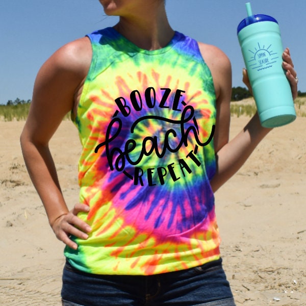 Tie Dye Bachelorette Party Tank Top Booze Beach Repeat Girls | Etsy