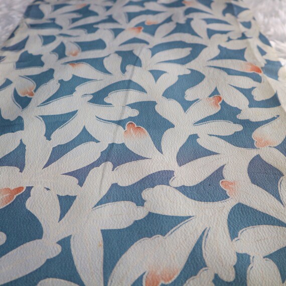 Vintage Kimono Fabric Silk Blue Art 144cm 56.4 inches Etsy