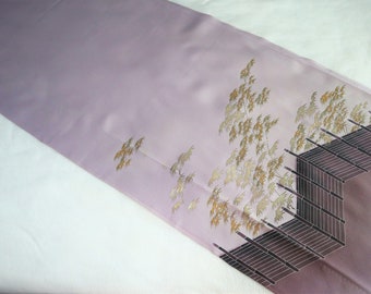 Vintage Kimono Fabric Silk Purple Rinzu Art Classic 170cm 67" inches V15 