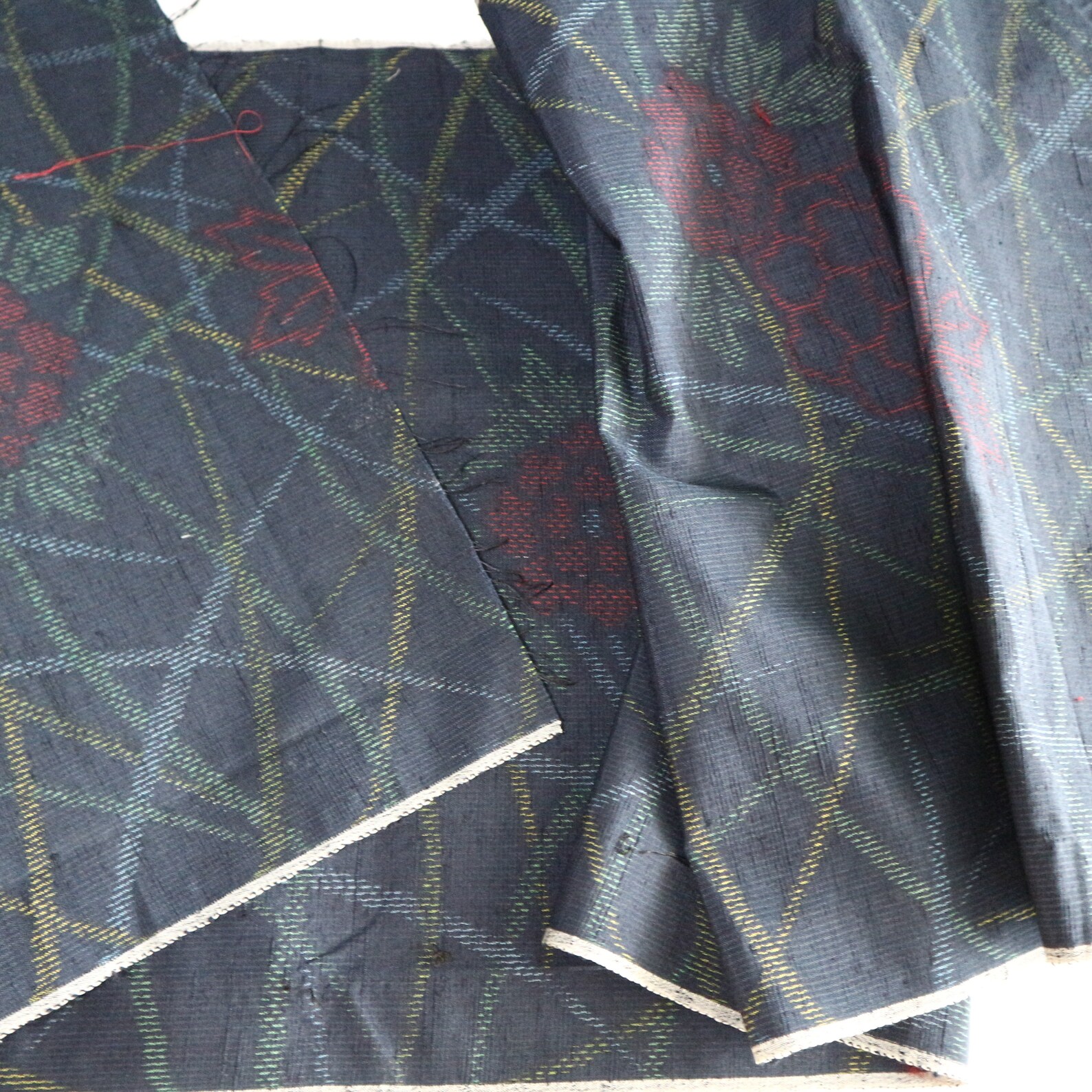 Vintage Kimono Fabric Silk Meisen Black Blue Art Classic 162cm | Etsy