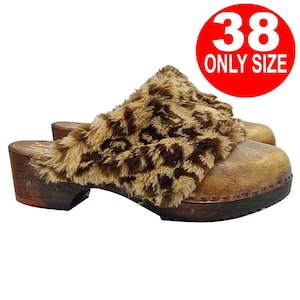 Swedish clogs with synthetic fur and 4.5 heel - size 38 - MY6440 CUOIO