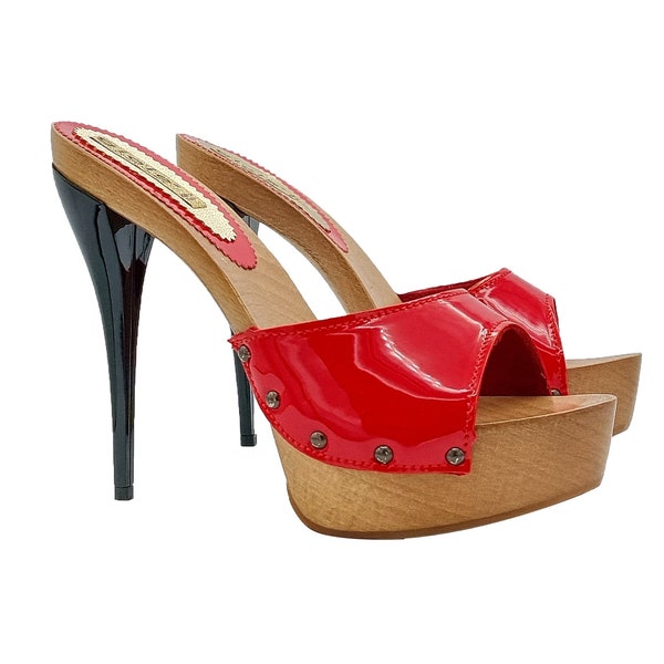 Clogs with red patent band and 14 cm stiletto heel - from 35 to 46 - GL309001 VERN ROSSO