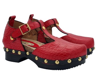Closed red leather sandals with strap - Made in Italy - GL106 ROSSO