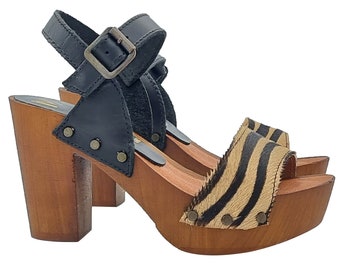 Zuecos con estampado superior "efecto cebra" tacón de 9 cm - Made in Italy - MY281 AMBRA ZEB