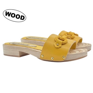 Yellow leather clogs for women with 2,5 cm heel - Made in Italy - GL133 GIALLO