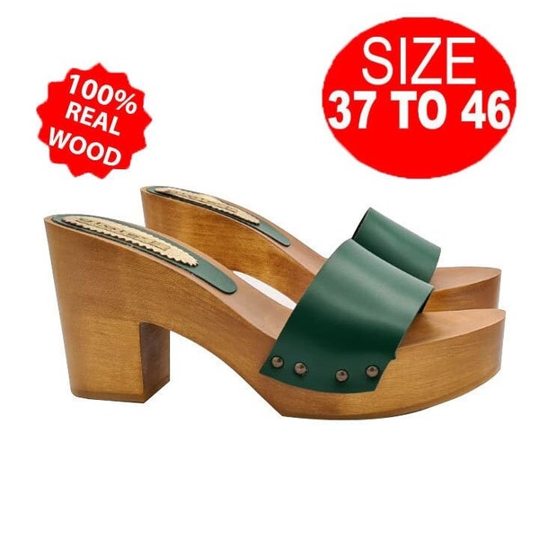 Comfortable mules with green leather band - FROM 37 to 46 - GL201 VERDE