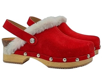 Clogs in red suede with strap and 6 cm heel - Made in Italy - GL113 CAM ROSSO