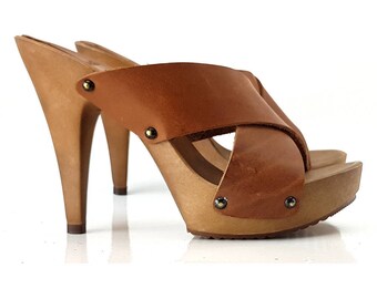 wooden clogs high heels