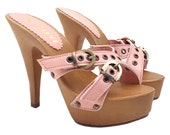 pink leather clogs heel 13 -K9330 ROSA