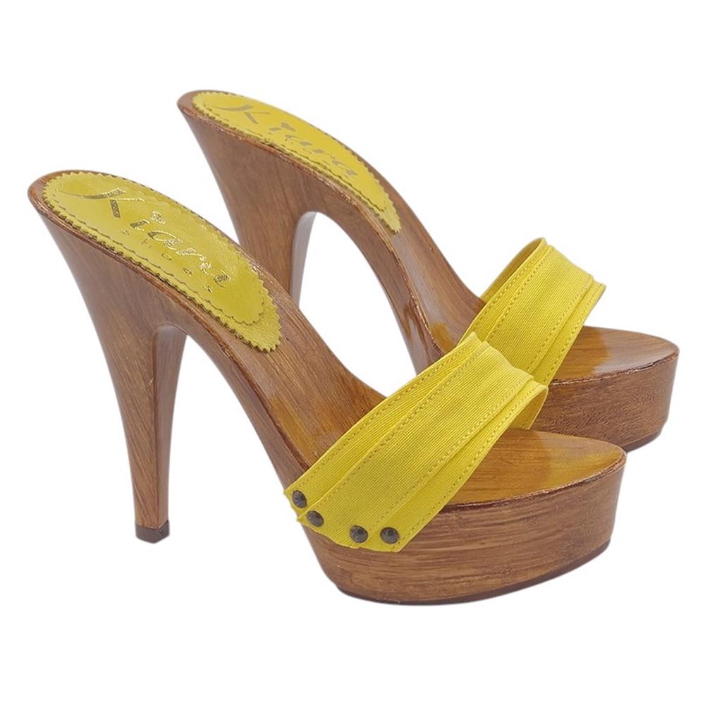 Mules En Daim Jaune Talon 10 Cm Bande Contrastée Kiara Shoes Tailles 35-42 - Neuf