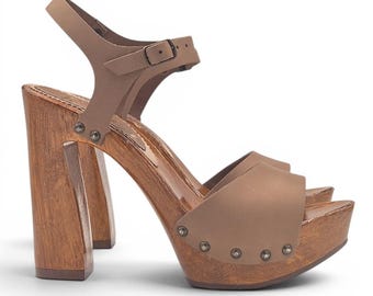 Sandalias de piel con correa de tacón de 12,5 cm - Made in Italy - K12010 TORT