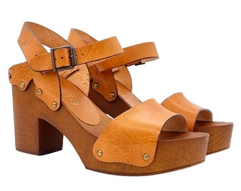 Brown sandals with leather upper strap and heel 8,5 - Made in Italy - MY205 CUOIO