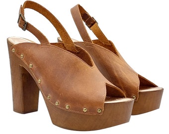 Sandalias color piel punta abierta con pulsera y tacón 12,5 - talla 40 - MY01X40 PELLE CUOIO