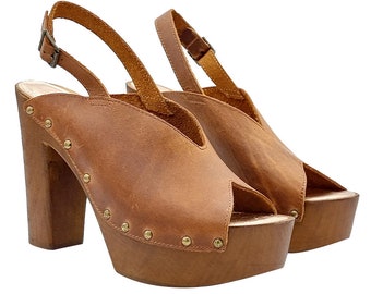 Open toe leather-colored sandals with strap and 12.5 heel - size 40 - MY01X40 PELLE CUOIO