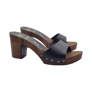 Clogs with coffee-colored leather band and 7.5 cm heel - Made in Italy - MY48 CAFFE