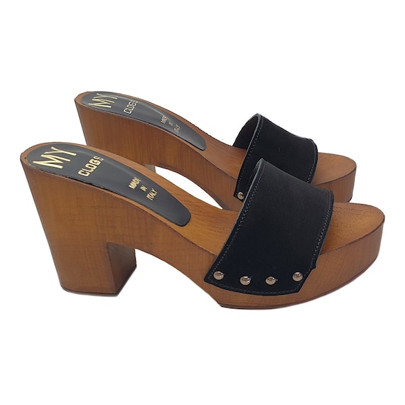 black suede clogs womens