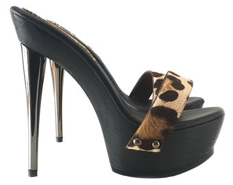 Clogs Sexy band in synthetic leather with Metallic heel - G1501 LEOP