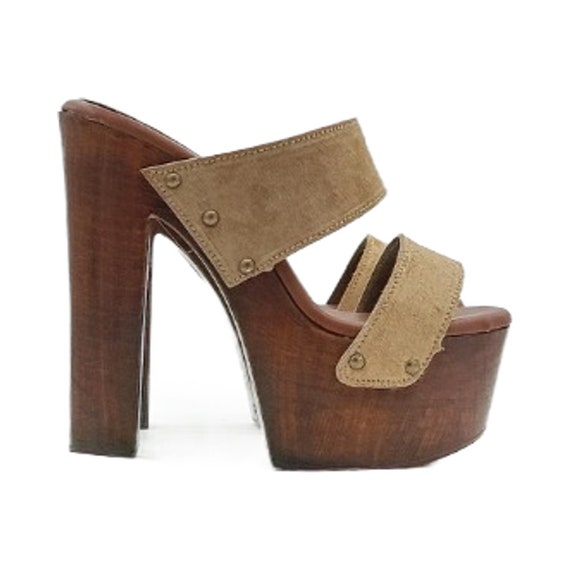 Women's Clogs in Taupe Suede Heel 14 Cm Made in Italy From 35 to