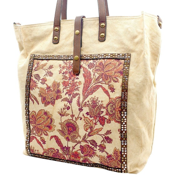 Bolso shopping en tejido beige bolso mujer bicolor con manejas | Etsy México