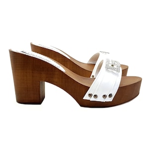 white Clogs with jewel accessory and comfy heel - G5505 BIANCO